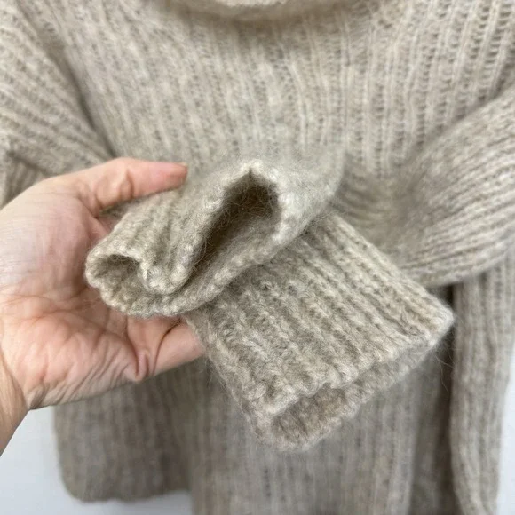 Eileen Fisher Open‎ Knit Mohair Turtleneck Mock Neck Hi Low Oatmeal Sweater Sz L - Picture 8 of 16